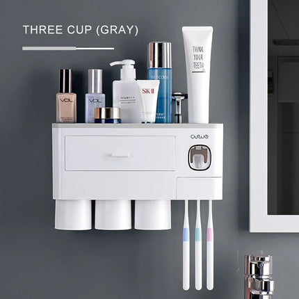 Magnetic Adsorption Inverted Toothbrush Holder Automatic Toothpaste Dispenser With Cup Toothpaste Bathroom Accessories Set by zapcart
