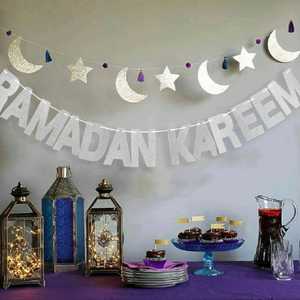 FENGRISECN Eid Mubarak Banner Plates Ramadan Tableware Kit by zapcart