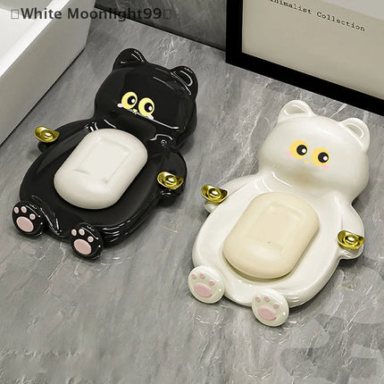 1pc Cute Cat Soap Dish, Creative Home Bathroom Soap Draining And Storage Tray, Lucky Cat Soap Box Bathroom Accessory. by zapcart