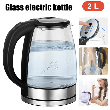 2L Larger Capacity Electric Kettle 220V Glass Tea Kettle Home Kitchen Water Heater EU/UK Plug Water Boiler by zapcart