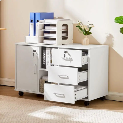 Mobile File Cabinet with Lockable Drawers 4 Wheels Lateral Stationery Storage Cabinet for Home Office, File Organization Unit P by zapcart