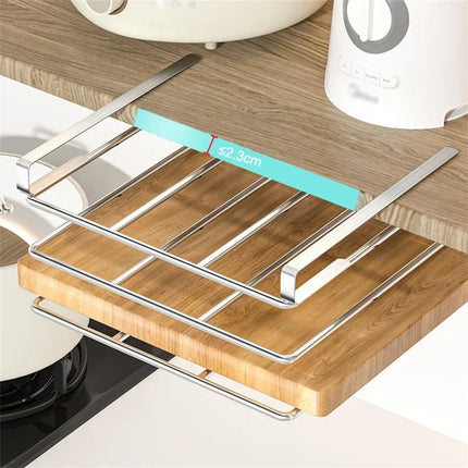 Stainless steel Kitchen Hanging Organizer Rack with Hooks Paper Towel Rag Hanging rack Cutting Board Pot Cover Storage Shelf by zapcart