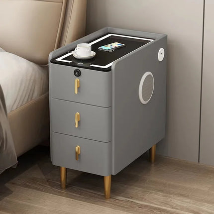 Nordic Style Intelligent Solid Wood Bedside Table Faux Leather 3 Drawers Nightstands with Wireless Charging Side Storage Cabinet by zapcart