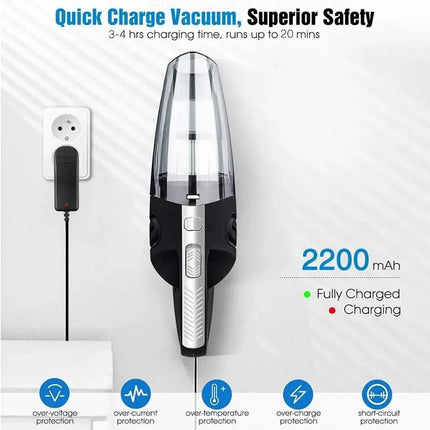 Handheld Vacuum Cordless Powerful Cyclone Suction Portable Rechargeable Vacuum Cleaner Quick Charge for Car Home Pet Hair by zapcart