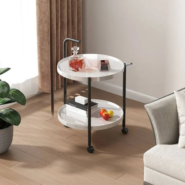 Multifunctional Double-Layer Coffee Table with Wheels, Hardwood Side Table and Rolling Storage, Ideal - Brown, Retro Style by zapcart