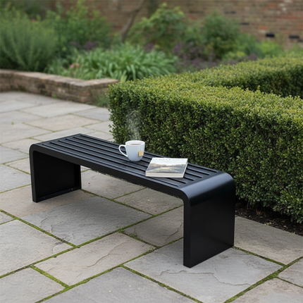 Black Bench Stone Patio