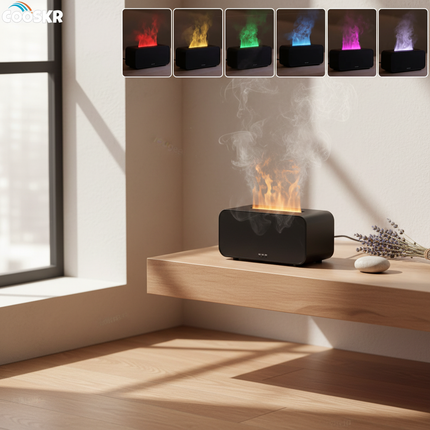 Black Cooskr flame diffuser in meditation space