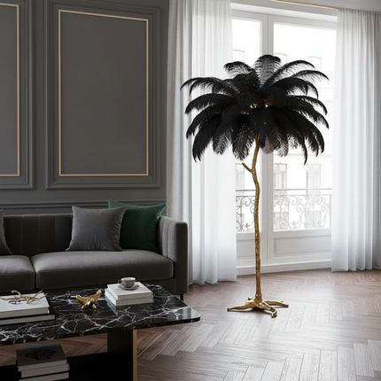 Black Ostrich Feather Floor Lamp