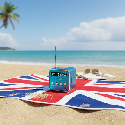 Blue TD-V26 digital radio at British seaside