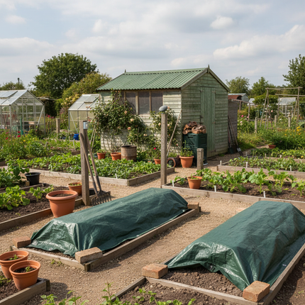 British allotment with tarpaulin cover