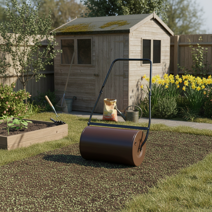 British Back Garden with Lawn Roller