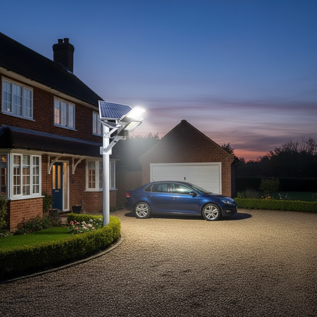 British Driveway with Solar Security Light