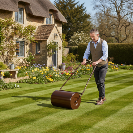 British Front Lawn with Lawn Roller