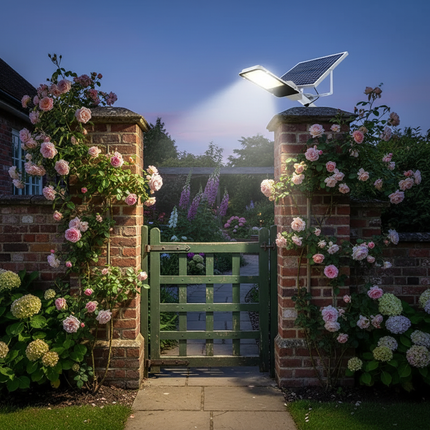 British Garden Gate with Solar Lighting