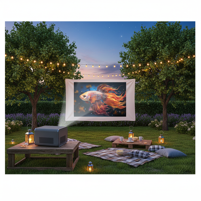British Garden Outdoor Movie with Projection Beam