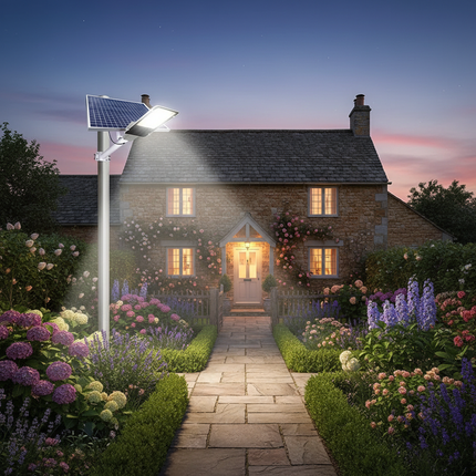 British Garden Path with Solar Street Light