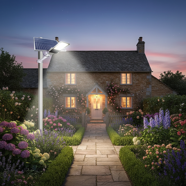 British Garden Path with Solar Street Light