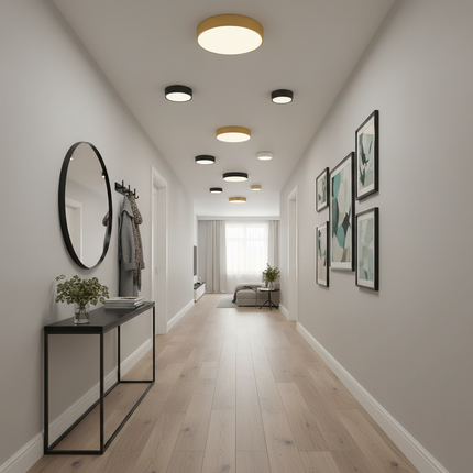 British Hallway with White, Black & Gold Lights