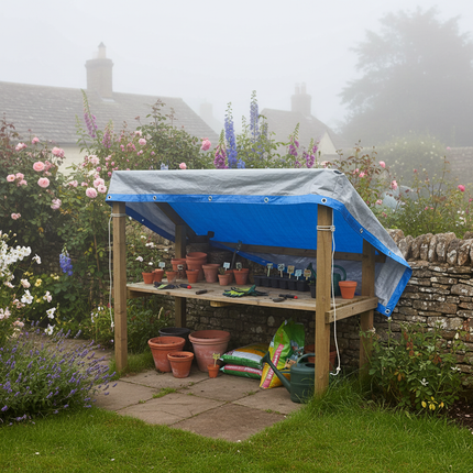Cottage garden workspace shelter