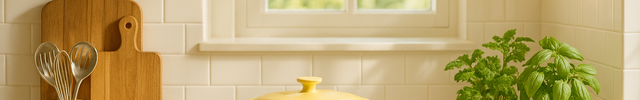 Create a lifestyle bright and stunning horizontal image for our kitchen & cook category by giving a lighter touch of our yellow theme color. a little different from above made pic.