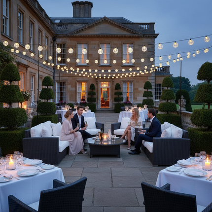 Crisp white solar lights on elegant terrace