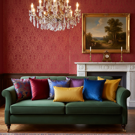 Cushions on Velvet Sofa