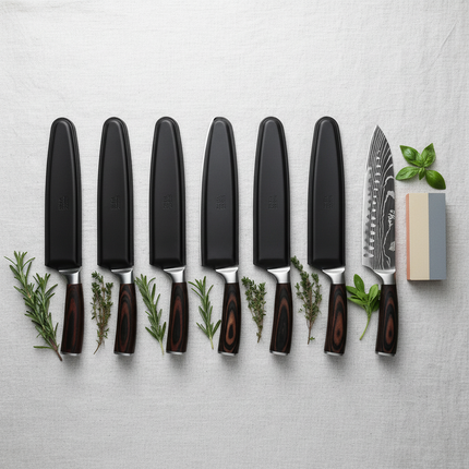 Damascus Knife Set – Flat-Lay