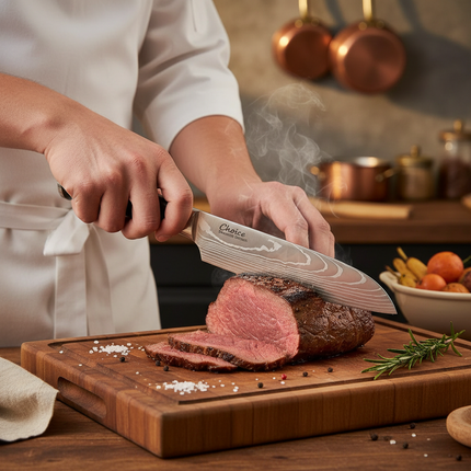 Damascus Knife – Slicing Beef