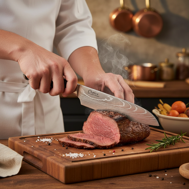 Damascus Knife – Slicing Beef