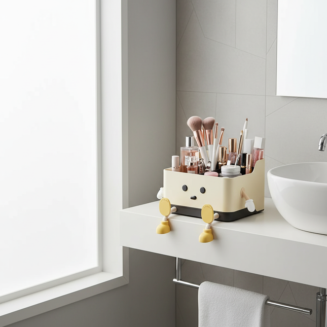 Desktop Organizer on Bathroom Shelf