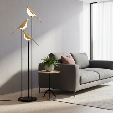 Gold Bird Floor Lamp 3 Birds Warm White