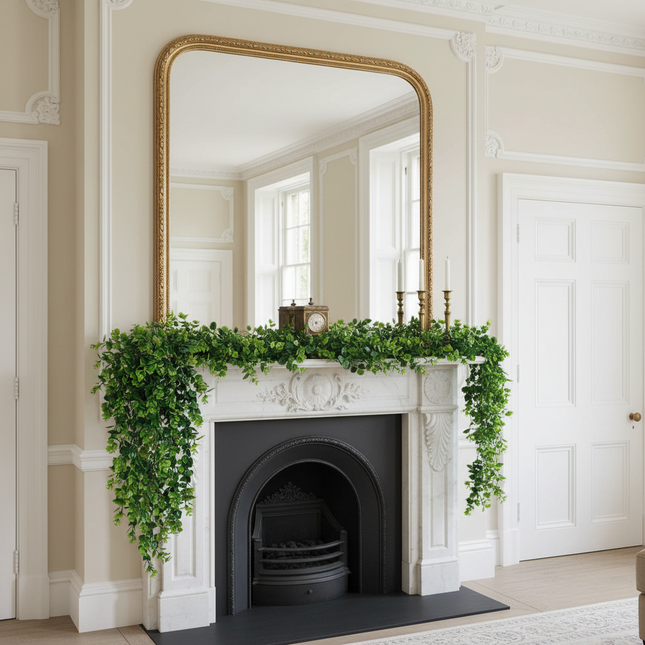 Green Garland Fireplace