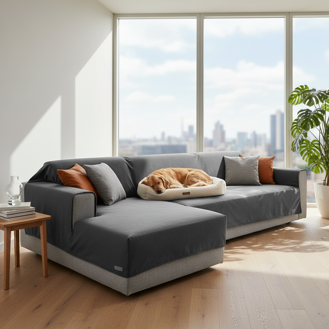 Grey Blanket with Dog