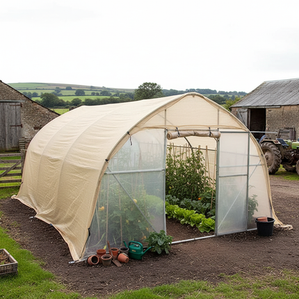 HDPE sunshade in British polytunnel