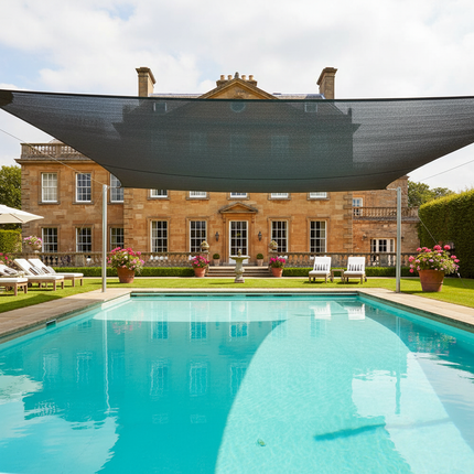 HDPE sunshade net over country house swimming pool