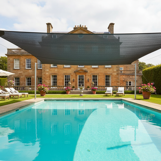 HDPE sunshade net over country house swimming pool