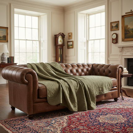 Khaki Blanket on Chesterfield