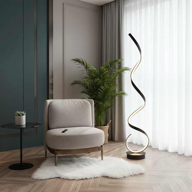LED Spiral Floor Lamp Black Dimmable