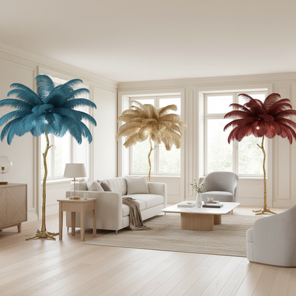 Multiple Ostrich Feather Floor Lamp Variants