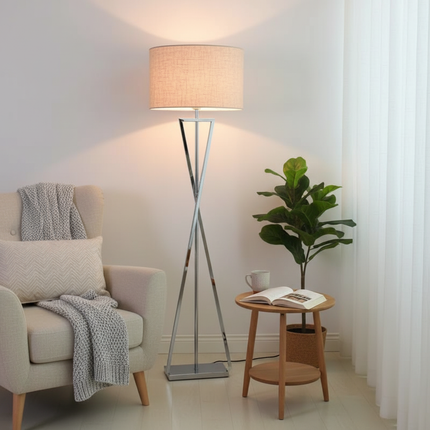 Nordic Floor Lamp Chrome Linen