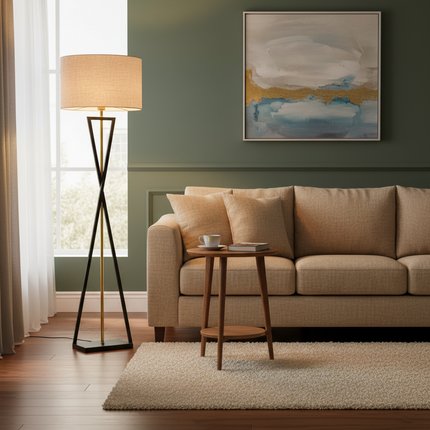 Nordic Floor Lamp Gold Linen