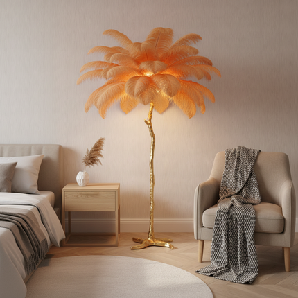 Orange Ostrich Feather Floor Lamp