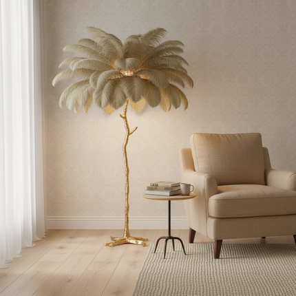Ostrich Feather Floor Lamp in British Bedroom