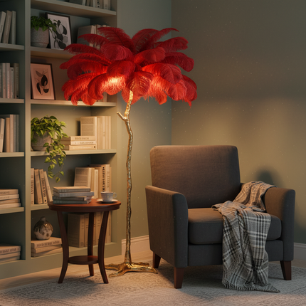 Ostrich Feather Floor Lamp in Reading Nook
