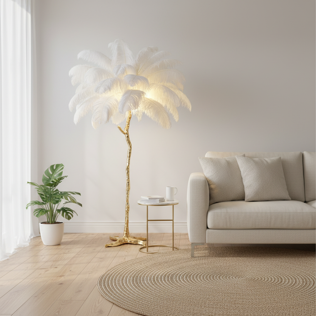 Ostrich Feather Floor Lamp in White