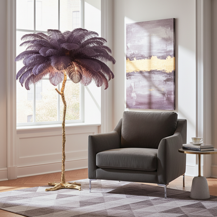 Purple Ostrich Feather Floor Lamp