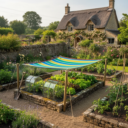 Shade net protecting cottage salad crops