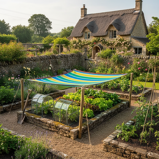 Shade net protecting cottage salad crops