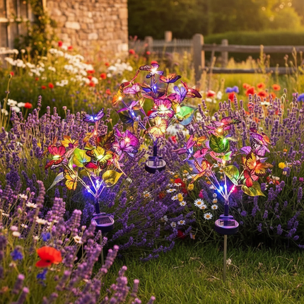 Solar Butterfly Lights – RGB Lavender Garden