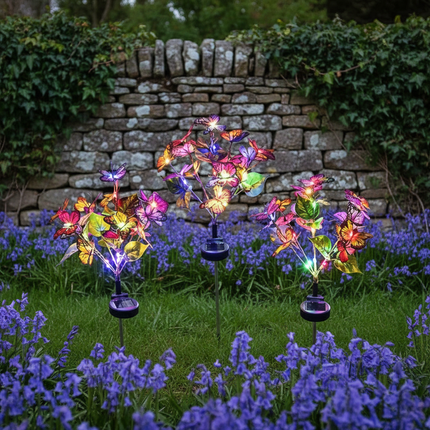 Solar Butterfly Lights – RGB Stone Wall Bluebells